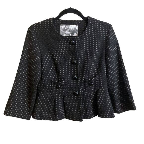 mac & jac Jackets & Blazers - Mac & Jac Blazer Women's SZ S Black Tan Wool Blend Peplum Jacket 3/4 Sleeves